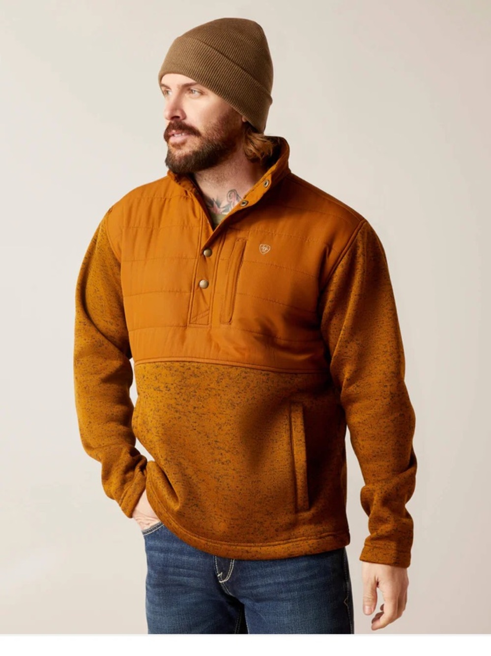 NWOT Ariat Men's Caldwell Reinforced Snap Sweater Chestnut XL